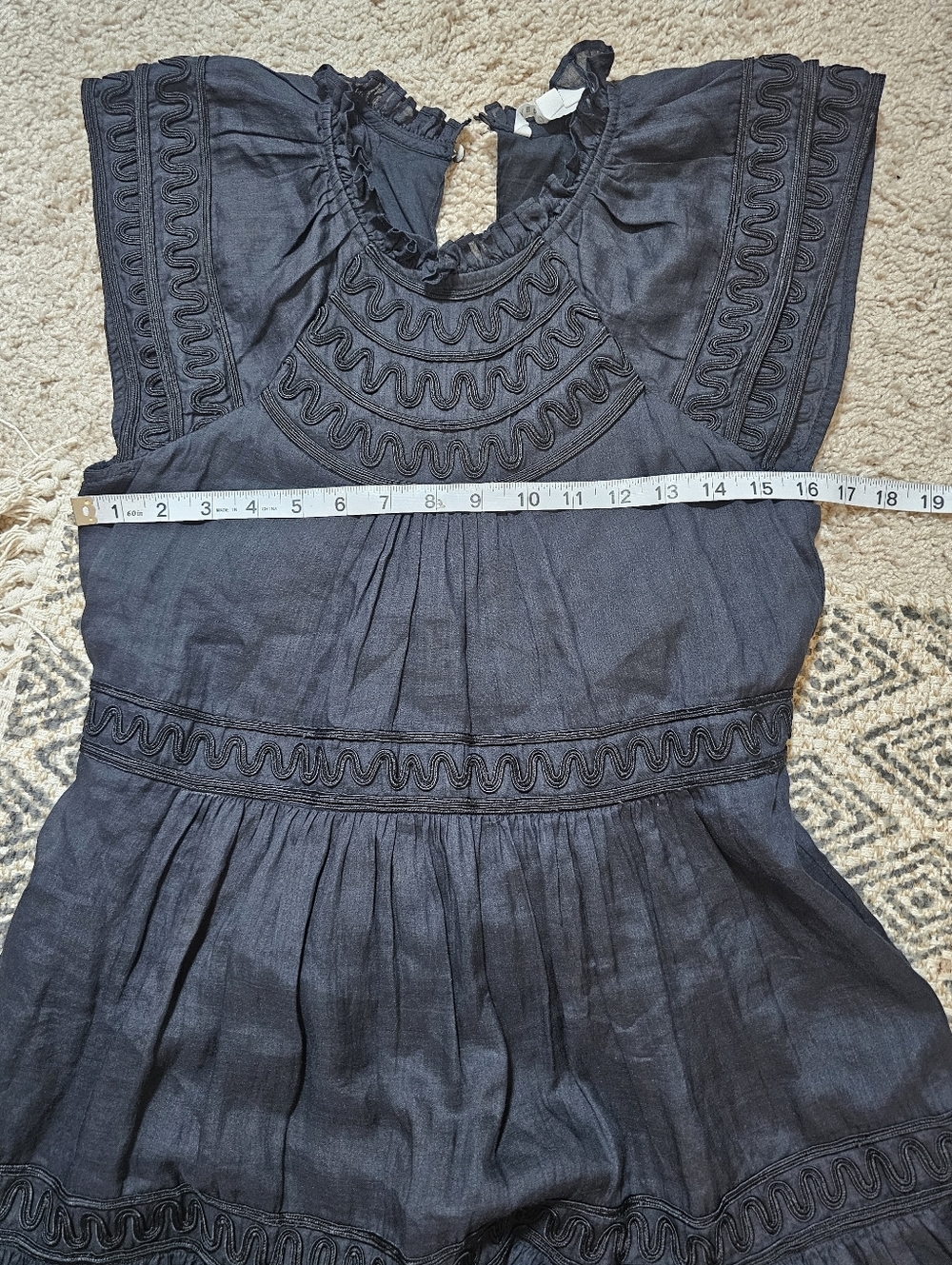Veronica Beard Keeley Tiered Embroidered Mini Dress Black Size 00 - Picture 9 of 9